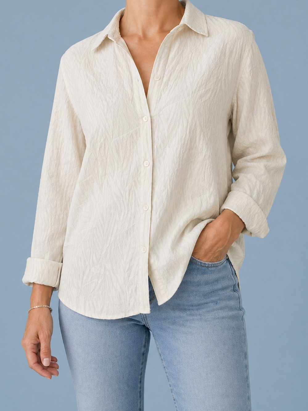 Chico's Ivory Textured Button-Down Shirt NWT Women’s Size XL Office Minimalist